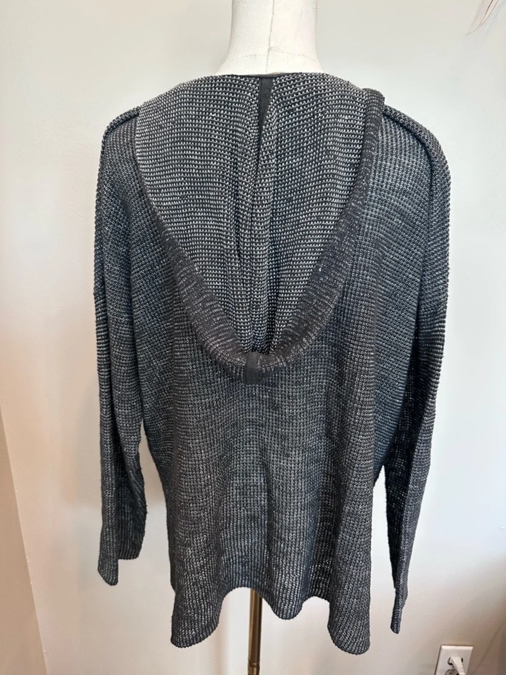 Eileen Fisher Charcoal Organic Linen/Cotton Hooded Boxy Top Sweater Size S